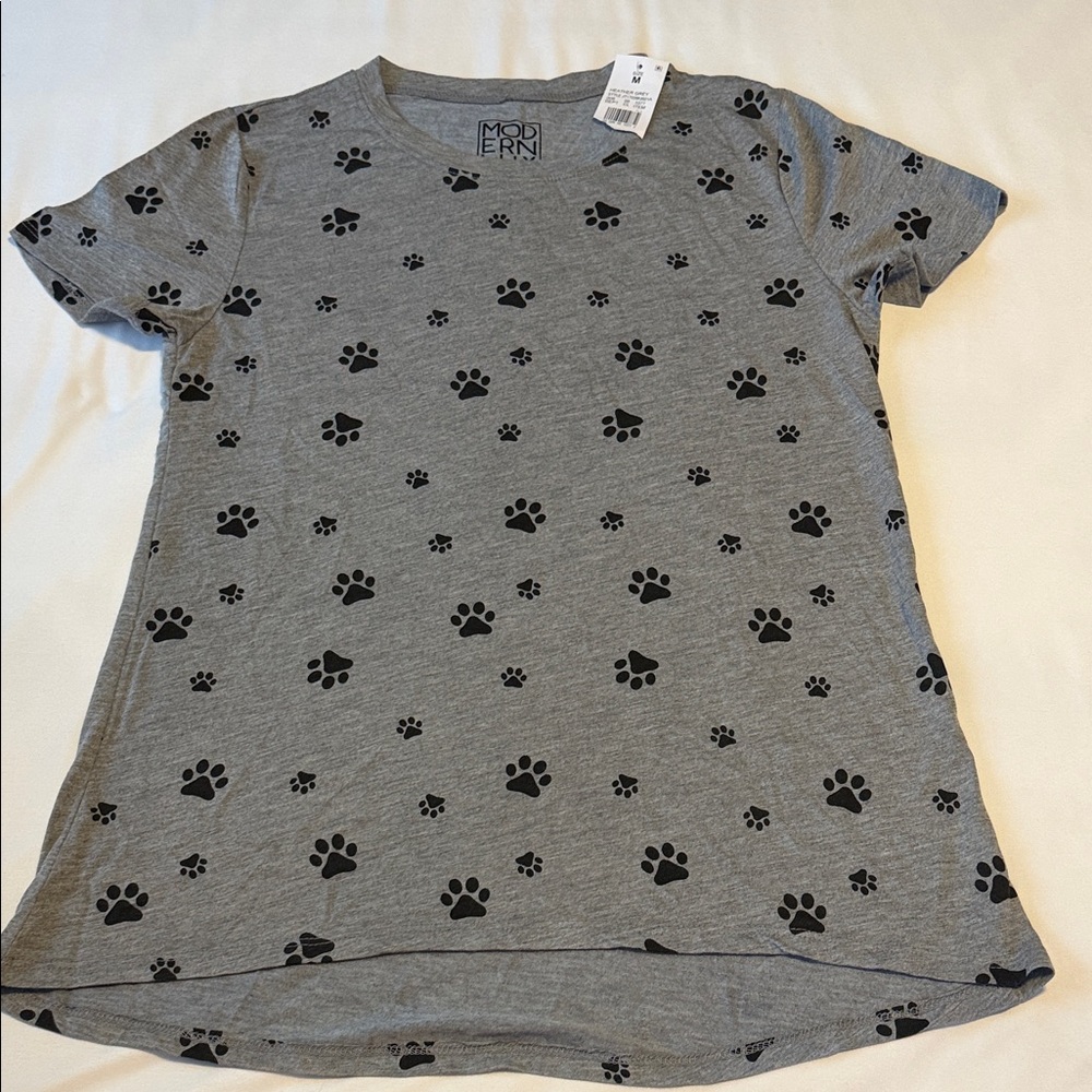 Modern Lux Gray T-Shirt with Black Paw Prints